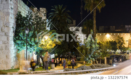 Walls of Ancient City at Night timelapse, Jerusalem, Israel Walls of Ancient City at Night timelapse, Jerusalem, Israel 132297574