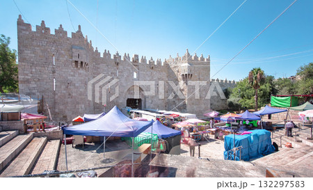 Damascus Gate or Shechem Gate timelapse hyperlapse, one of the gates to the Old City of Jerusalem, Israel 132297583