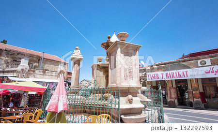 Fountain in the old town timelapse hyperlapse. Old city of Jerusalem from top. 132297593