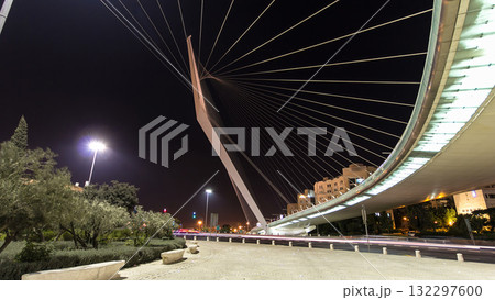 View of the bridge by Santiago Calatrava timelapse hyperlapse at the entrance to Jerusalem 132297600
