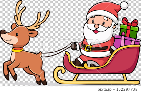 トナカイが引くソリに乗りプレゼントを届けるサンタクロース(ベクター,ベクトル) トナカイが引くソリに乗りプレゼントを届けるサンタクロース(ベクター,ベクトル) 132297738