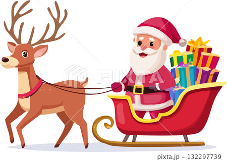 トナカイが引くソリに乗りプレゼントを届けるサンタクロース(ベクター,ベクトル) トナカイが引くソリに乗りプレゼントを届けるサンタクロース(ベクター,ベクトル) 132297739