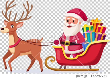 トナカイが引くソリに乗りプレゼントを届けるサンタクロース(ベクター,ベクトル) トナカイが引くソリに乗りプレゼントを届けるサンタクロース(ベクター,ベクトル) 132297739