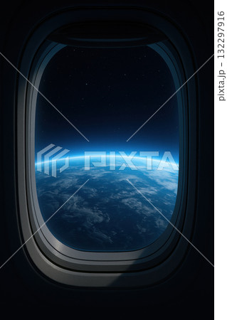 Breathtaking view of planet Earth through spacecraft window reveals its majestic blue horizon and glowing atmosphere. An awe inspiring exploration perspective unfolds Breathtaking view of planet Earth through spacecraft window reveals its majestic blue horizon and glowing atmosphere. An awe inspiring exploration perspective unfolds 132297916