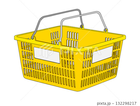 スーパーの買い物カゴ バスケットのイラスト 黄色 132298217