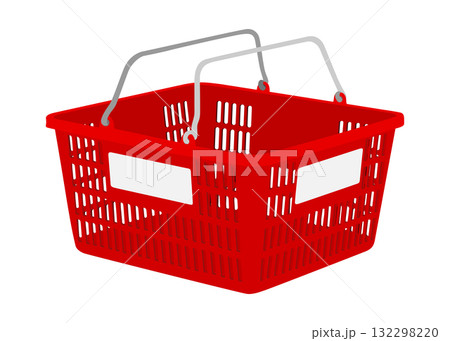 スーパーの買い物カゴ バスケットのイラスト 赤 ラインなし　 132298220