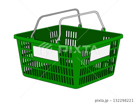 スーパーの買い物カゴ バスケットのイラスト 緑　 132298221