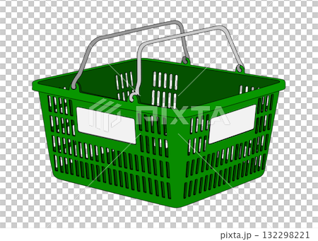 スーパーの買い物カゴ バスケットのイラスト 緑　 132298221