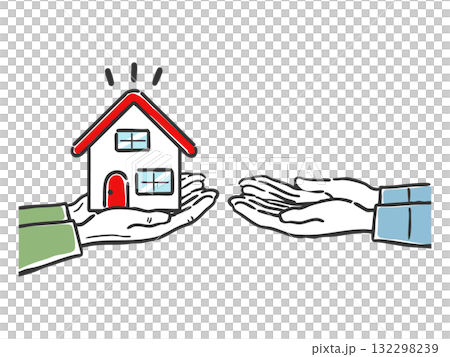 Illustration of inheriting a house from parent to child - Vector 132298239