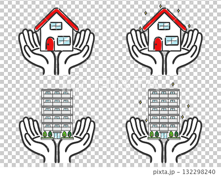 Vector illustration of a house and apartment being held in both hands Vector illustration of a house and apartment being held in both hands 132298240