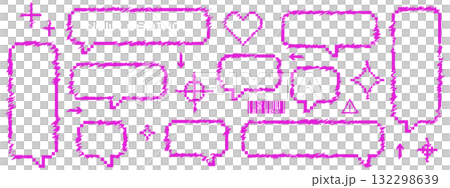 サイバーパンクなグリッチ風の吹き出しと装飾セット　ピンク 132298639