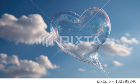 soap bubble in form of heart on blue sky background 132298840