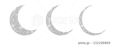 Silver crescent moon icon isolated PNG. Glitter Islamic symbol for Ramadan and Eid Mubarak vector. Silver crescent moon icon isolated PNG. Glitter Islamic symbol for Ramadan and Eid Mubarak vector. 132298869
