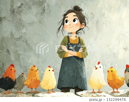 美優シリーズ:鶏舎でヒヨコの世話をする若い女性 美優シリーズ:鶏舎でヒヨコの世話をする若い女性 132299478