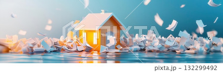 Small house on a bed of white paper Small house on a bed of white paper 132299492