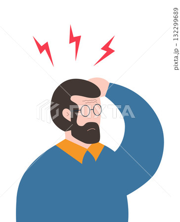 Man suffering from headache, holding head with hands. Man suffering from headache, holding head with hands. 132299689