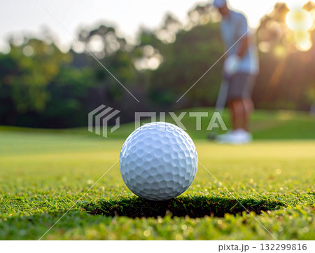 カップイン直前のゴルフボール 132299816