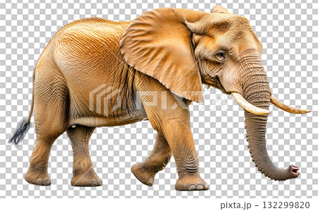 Elephant isolated on white background, PNG transparent clipart. 132299820