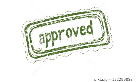 Approval stamp in green color with a textured finish on a white background indicating validation status Approval stamp in green color with a textured finish on a white background indicating validation status 132299858