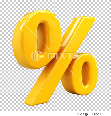 Bold yellow percentage symbol emphasizing discounts or savings in a promotional context 132299859