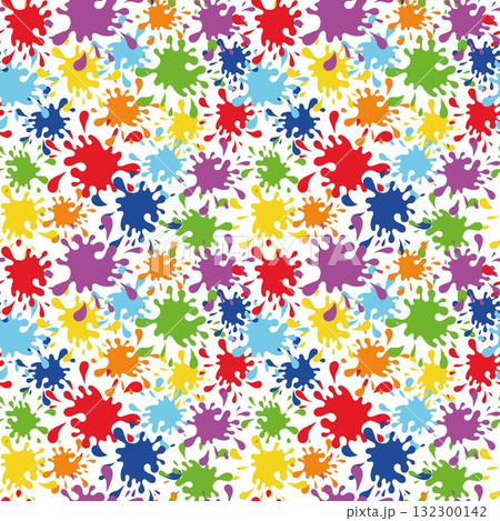 Seamless rainbow color paint splashes pattern. Bright multicolor ink blots texture inspired by rainbow spectrum. Fun abstract background for design, wrapping paper, textile, kids art, and decoration Seamless rainbow color paint splashes pattern. Bright multicolor ink blots texture inspired by rainbow spectrum. Fun abstract background for design, wrapping paper, textile, kids art, and decoration 132300142