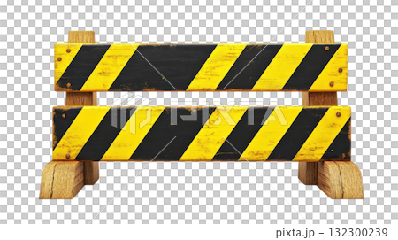 Construction barrier with yellow and black stripes placed in an isolated area during daytime 132300239