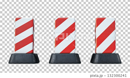 Traffic barriers lined up indicating road work in a construction zone during daytime 132300241