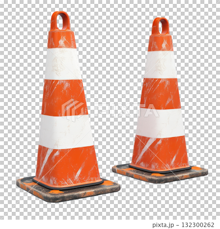 Traffic cones isolated on a white background for construction and road safety purposes Traffic cones isolated on a white background for construction and road safety purposes 132300262