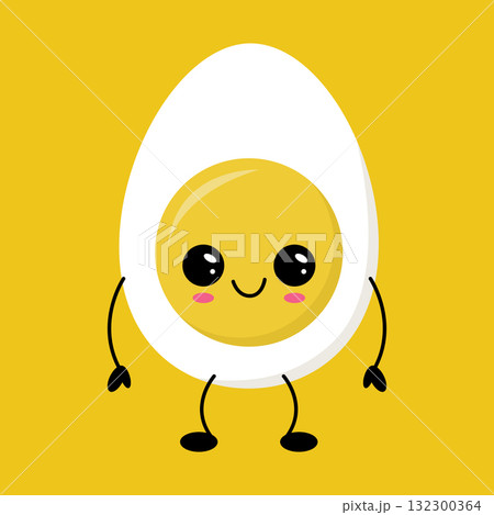 Cute kawaii egg character on yellow background smiling Cute kawaii egg character on yellow background smiling 132300364