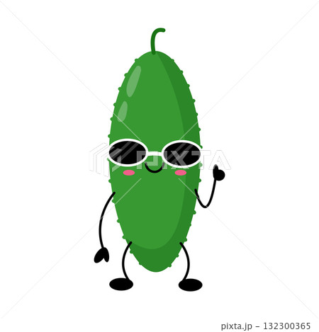 Funny cucumber kawaii character with sunglasses and smile Funny cucumber kawaii character with sunglasses and smile 132300365
