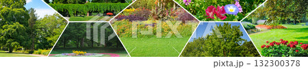 Collage of Summer Park Scenes and Vibrant Gardens Collage of Summer Park Scenes and Vibrant Gardens 132300378