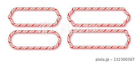 Xmas candy cane border. Striped red and white lollipop frame Christmas vector template. Xmas candy cane border. Striped red and white lollipop frame Christmas vector template. 132300387