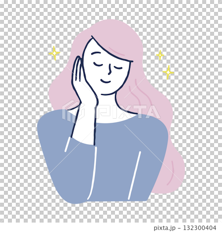 A woman who puts her hand on her cheek and smiles A woman who puts her hand on her cheek and smiles 132300404