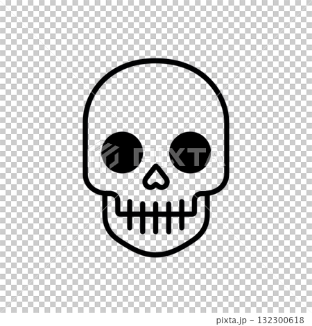 Simple black outline of a skull with large eyes and a distinctive shape on a white background 132300618