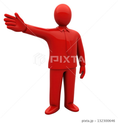 Red figurine with raised arm in welcoming gesture in isolated rendering 132300646