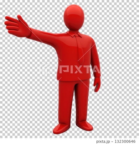 Red figurine with raised arm in welcoming gesture in isolated rendering 132300646