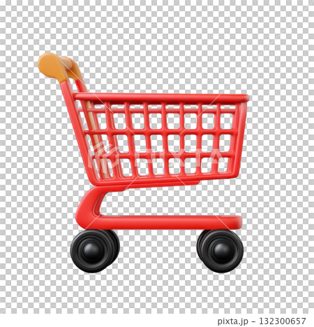 Bright red shopping cart isolated on a white surface, showcasing a contemporary design ideal for fun retail experiences Bright red shopping cart isolated on a white surface, showcasing a contemporary design ideal for fun retail experiences 132300657