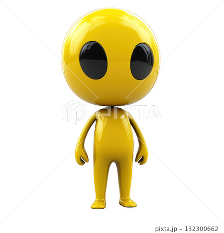 Bright yellow character with large eyes and smooth surface standing on a white background Bright yellow character with large eyes and smooth surface standing on a white background 132300662
