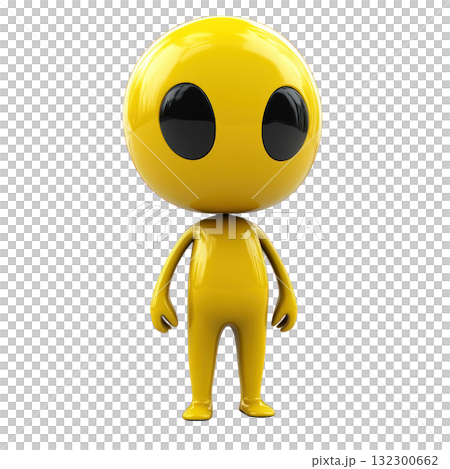 Bright yellow character with large eyes and smooth surface standing on a white background Bright yellow character with large eyes and smooth surface standing on a white background 132300662