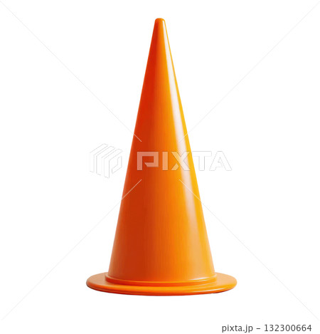 Bright orange traffic cone isolated on a white background for construction and safety purposes Bright orange traffic cone isolated on a white background for construction and safety purposes 132300664