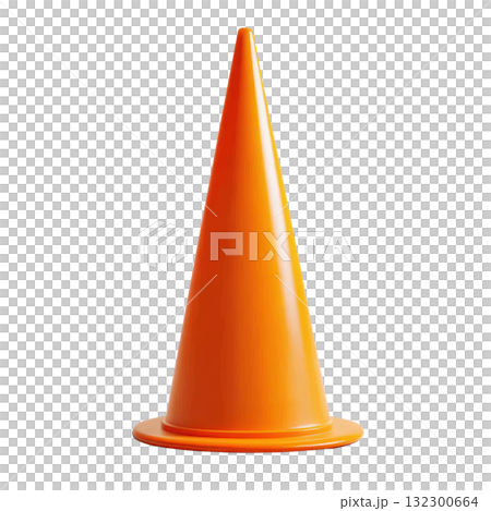 Bright orange traffic cone isolated on a white background for construction and safety purposes Bright orange traffic cone isolated on a white background for construction and safety purposes 132300664