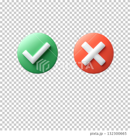 Check mark and cross mark icons used in digital design for evaluations and assessments 132300665