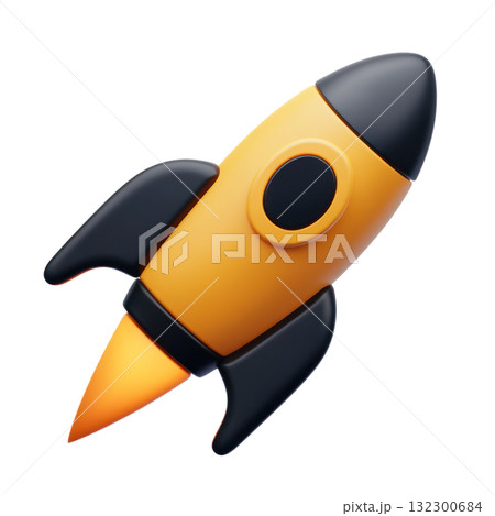 Rocket toy flying in imaginative space adventure with bright colors and sleek design for children playtime 132300684