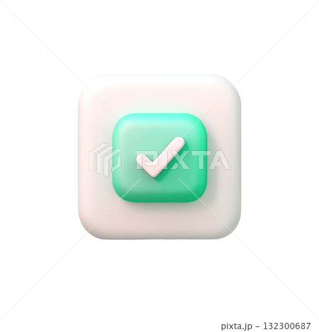 Check mark button icon in soft green color on isolated background for user interface design elements 132300687