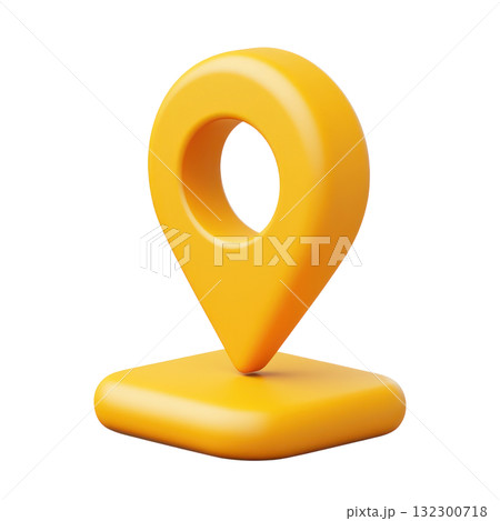 Yellow location marker on a white background, ideal for navigation and mapping applications 132300718