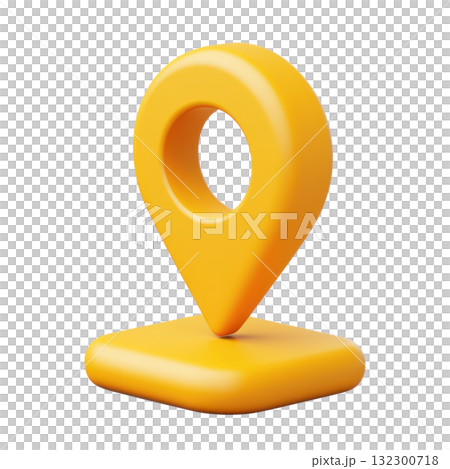 Yellow location marker on a white background, ideal for navigation and mapping applications 132300718
