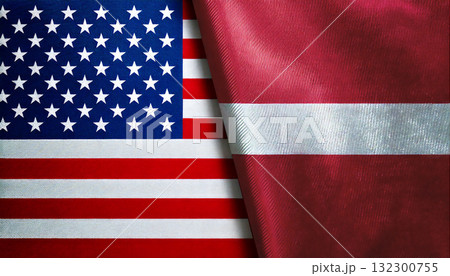 アメリカの国旗とラトビアの国旗 132300755