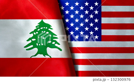 アメリカの国旗とレバノンの国旗 132300976