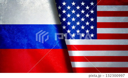 アメリカの国旗とロシアの国旗 132300997
