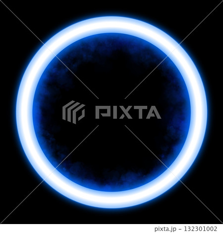 Glowing neon ring, frame with blue smoke texture inside on transparent background perfect for futuristic design projects 132301002